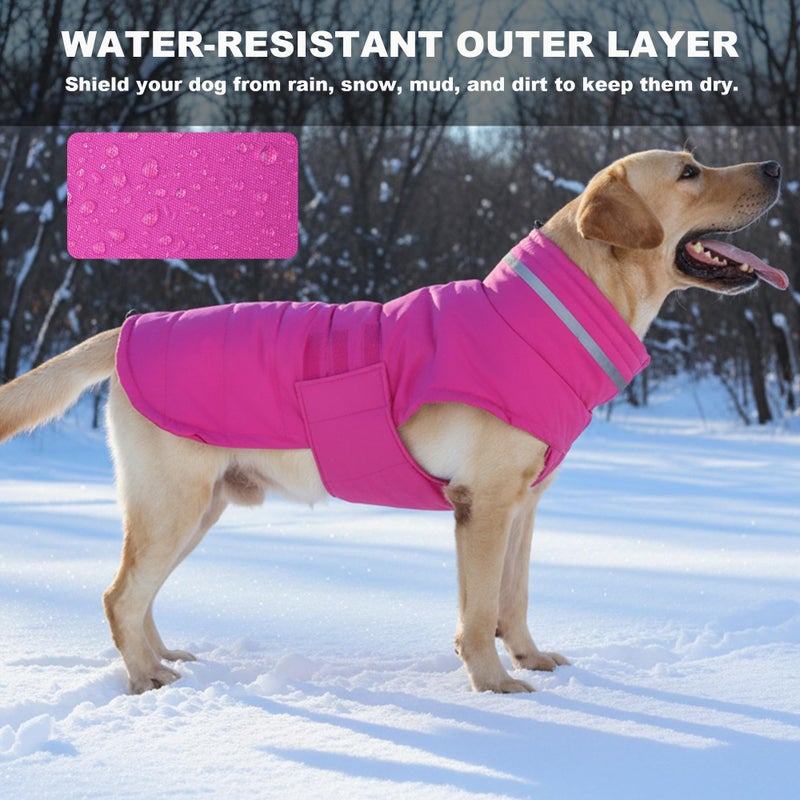Mklhgty Waterproof Dog Coat for Medium and Large Dogs, Warm Dog Winter Jacket, Reflective Windproof Turtleneck Coats with Adjustable Hook & Loop - Pink - L - Image 4