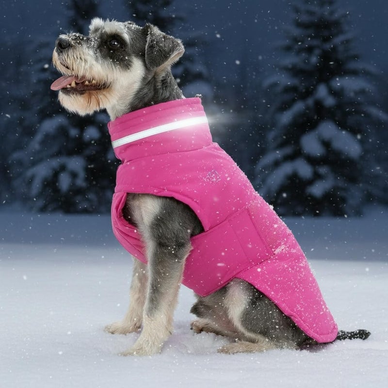 Mklhgty Waterproof Dog Coat for Medium and Large Dogs, Warm Dog Winter Jacket, Reflective Windproof Turtleneck Coats with Adjustable Hook & Loop - Pink - L - Image 5