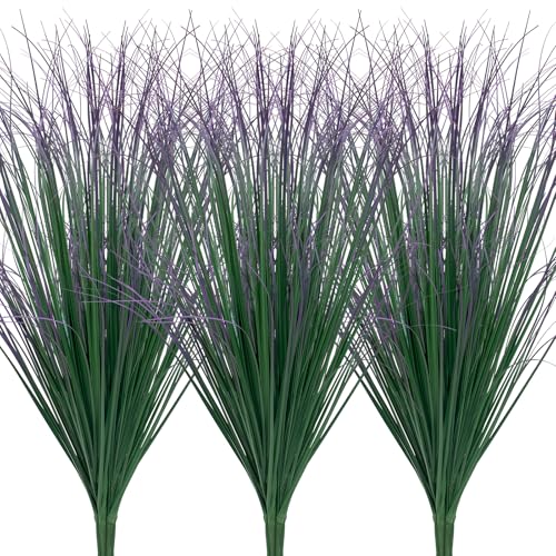 LUZOGA 12Pcs Artificial Grass Plants Faux Shrubs Wheat Grass Artificial Tall Grass Fake Plants for Outdoor DecorArtificial Greenery Stems Weed for Room Indoor Home DecorGreen Purple Tail - Image 1