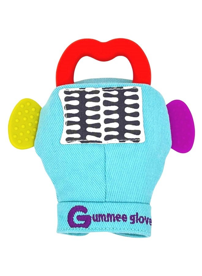 Gummee Glove Baby Teething Mitten 6 Months + Premium Quality Detachable Teether Ring and Travel Bag - Turquoise - Undroppable - Soothe Babies Painful Gums Naturally - Image 1