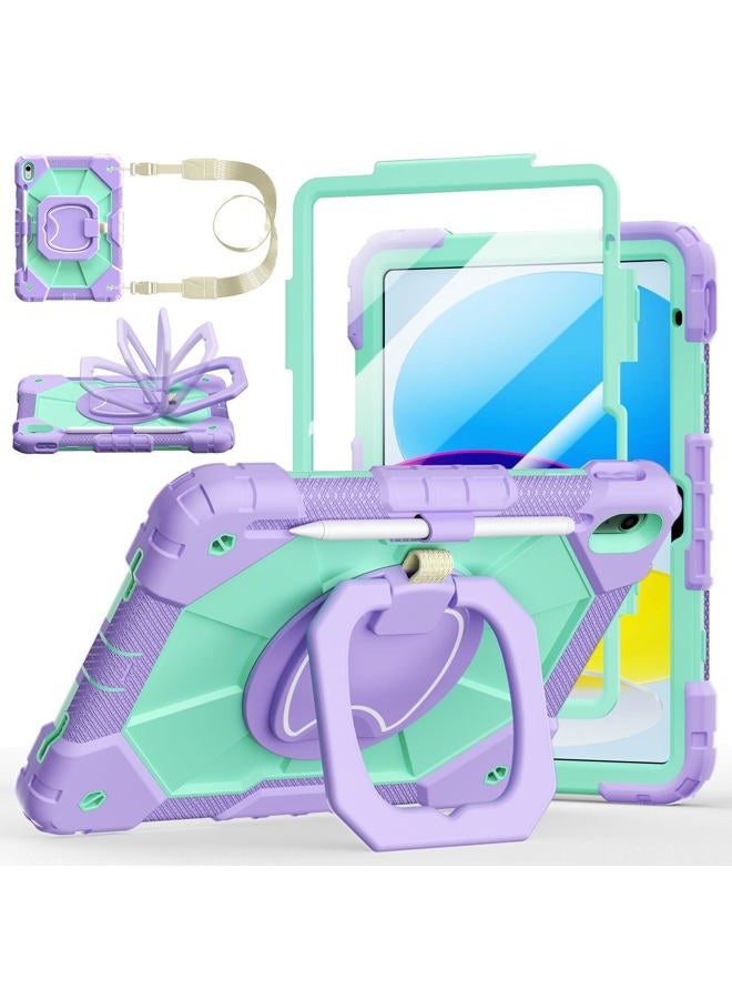 Auorld Case for iPad A16 11th Generation 11 Inch 2025, Auorld for iPad 10th Generation 10.9 inch 2022 case with Screen Protector, 360 Degree Rotating Stand Shoulder Strap Pencil Holder,Purple Mint - Image 1