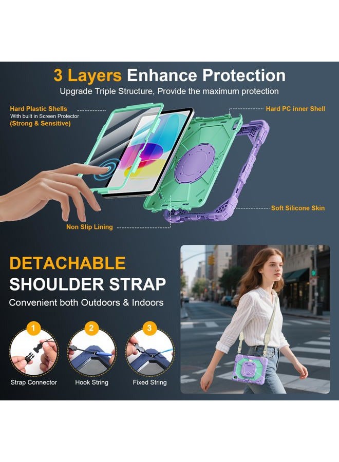 Auorld Case for iPad A16 11th Generation 11 Inch 2025, Auorld for iPad 10th Generation 10.9 inch 2022 case with Screen Protector, 360 Degree Rotating Stand Shoulder Strap Pencil Holder,Purple Mint - Image 3
