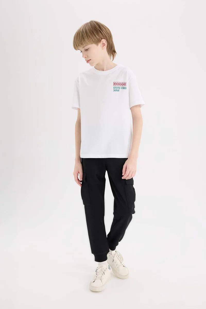 ديفاكتو Boy Crew Neck Back Printed Short Sleeve T-Shirt