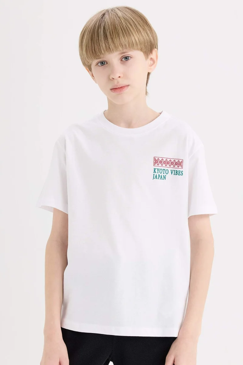 ديفاكتو Boy Crew Neck Back Printed Short Sleeve T-Shirt