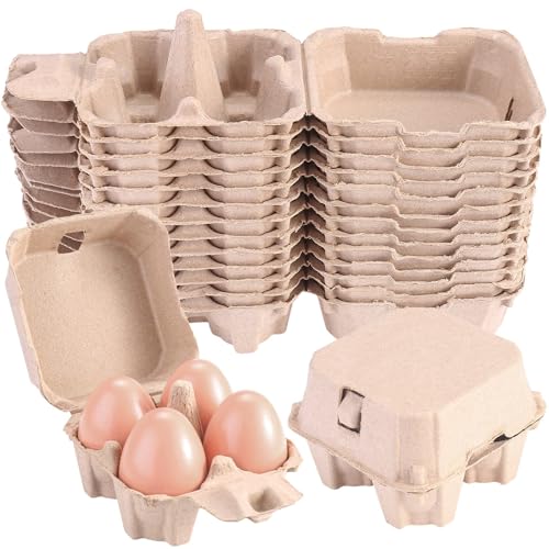 LayHyand 30 Pack Egg Cartons 4 Count, Cheap Bulk Pulp 4 Cell Containers Vintage Easter, 1/3 Dozen Sturdy Natural Kraft Paper Holder Box for Storage Fresh Chicken Huevo 2x2 - Image 1