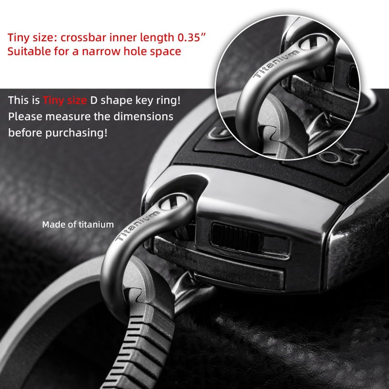 FEGVE Small Titanium Key Ring with Screw Shackle - Car Fob Keychain Heavy Duty Strong Mini Titanium D Rings -1/3 Inch/9mm (Silver 4 Pack) - Image 4