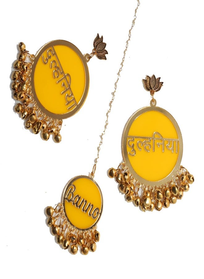 RN Collection Acrylic Dulhaniya Earrings with Tika For Women & Girls. (Yellow & Gold) - Image 1
