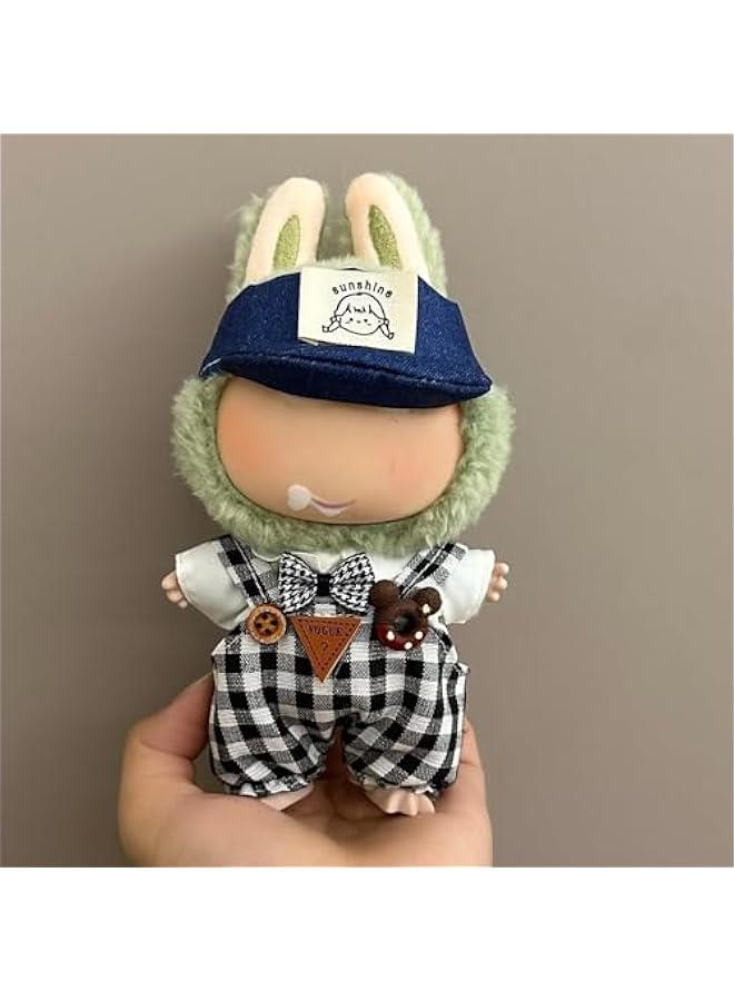 Arabest Pink Bucket Hat and Overalls Clothing Set for 17cm Plush Dolls, 2-Piece Outfit with Triangle Logo (Yellow-Pink) - Image 3