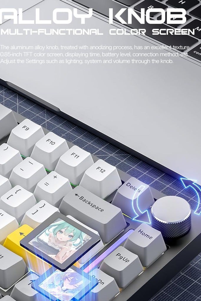 Attack Shark X820 Ultra Wireless Gaming Mechanical Keyboard with TFT Smart Display&Knob,75% Hot Swappable Custom Gasket-Mounted Keyboard,Tri-Mode(Wire/2.4GHz/BT)-Star Black&Shark Switch - Image 3