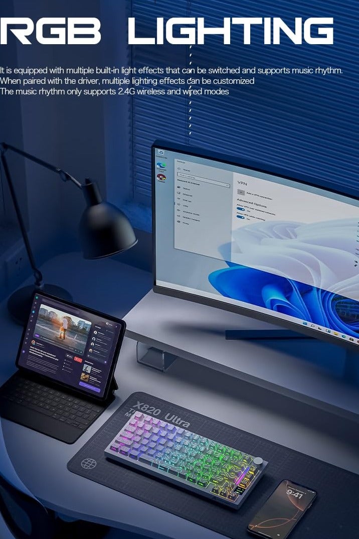 Attack Shark X820 Ultra Wireless Gaming Mechanical Keyboard with TFT Smart Display&Knob,75% Hot Swappable Custom Gasket-Mounted Keyboard,Tri-Mode(Wire/2.4GHz/BT)-Star Black&Shark Switch - Image 4