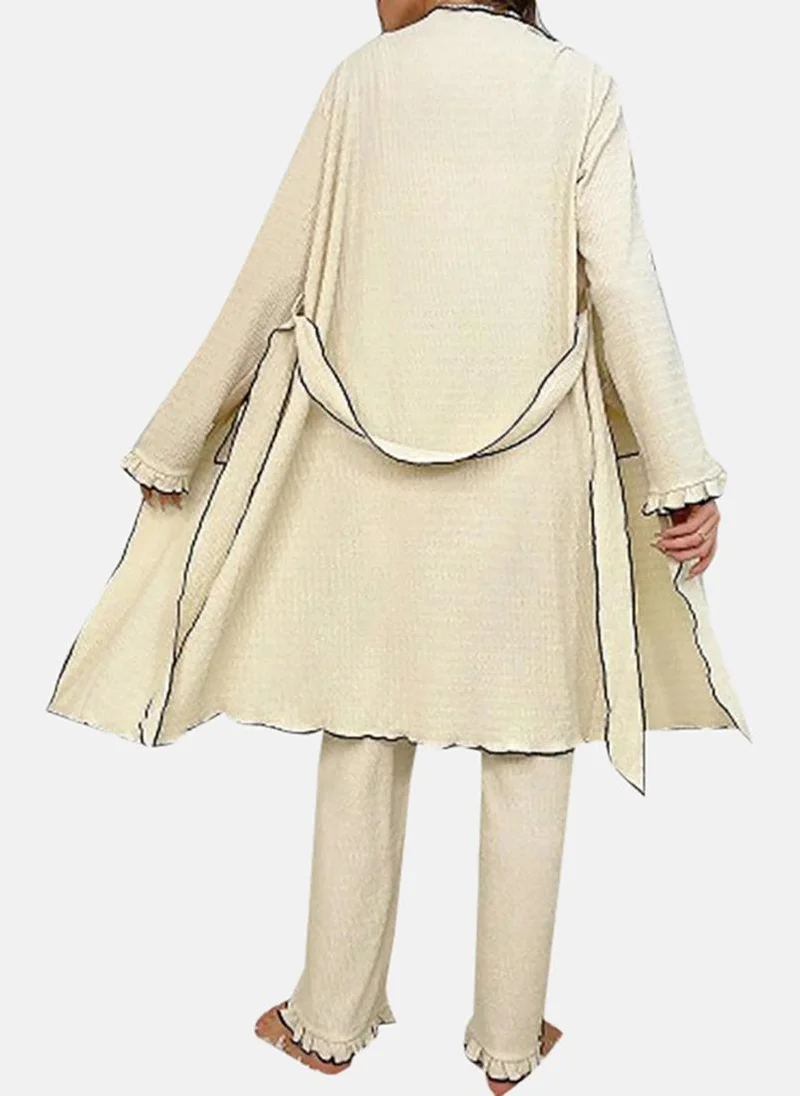 يونيكي Beige Solid Pyjamas,Robe & Crop Top