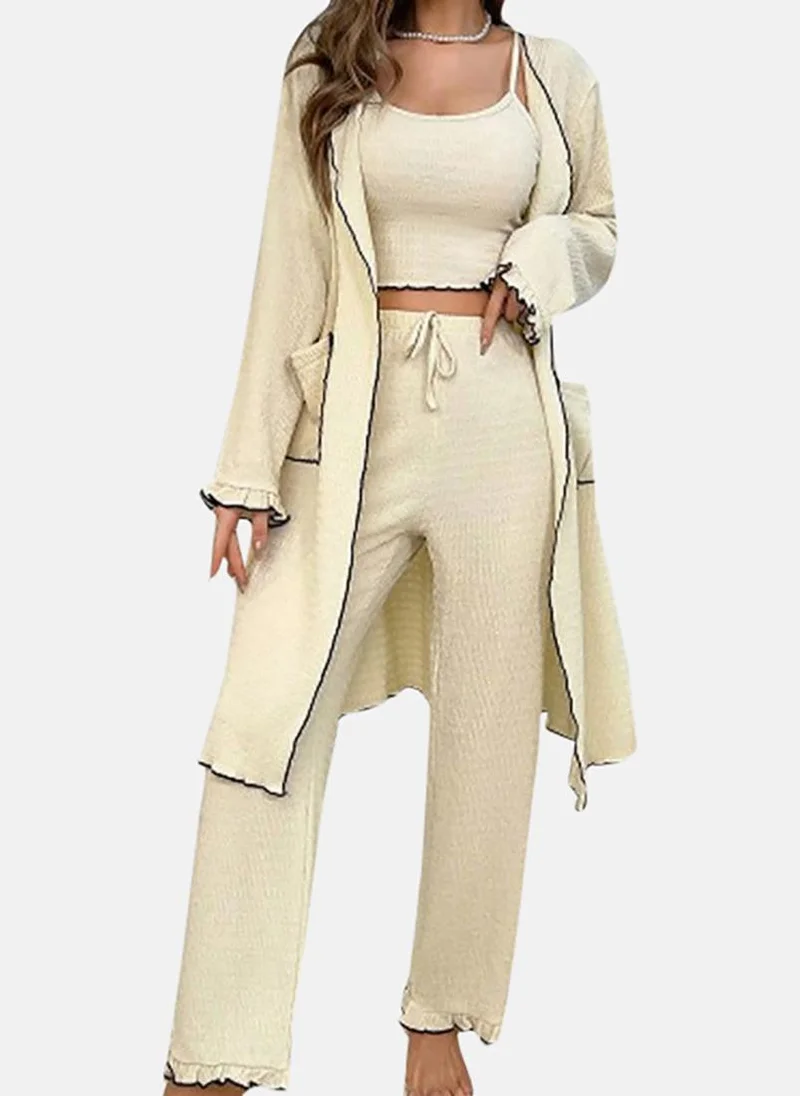 يونيكي Beige Solid Pyjamas,Robe & Crop Top