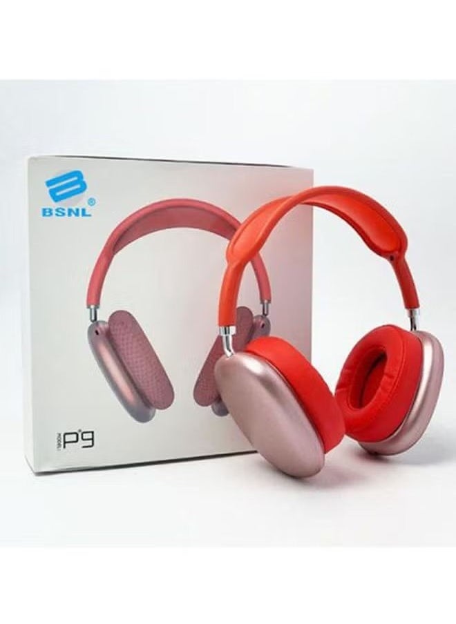 BSNL - P9 Bluetooth Wireless Headset – Over-Ear Headphones with Built-In Mic, Noise-Canceling Technology, Deep Bass, Comfortable Fit for Gaming, Calls & Music, Long Battery Life, Foldable, Lightweight, Compatible with iOS, Android, and PC  Red - Image 1