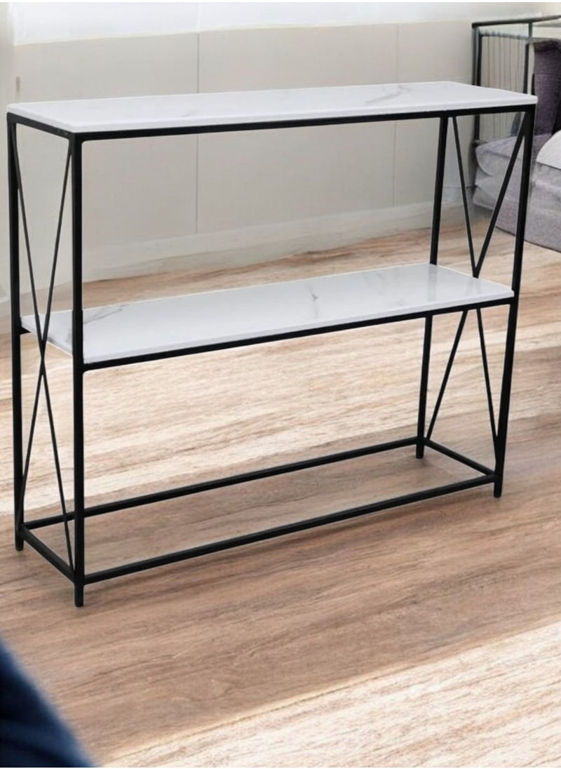 fan baytk - Elegant and modern entrance table, dimensions: length 110 cm, height 100 cm, width 30 cm, ideal for the living room, office, combining elegance and modernity with an easy-to-clean marble-like wooden surface. The materials used enhance its strength to withstand daily use. - Image 1
