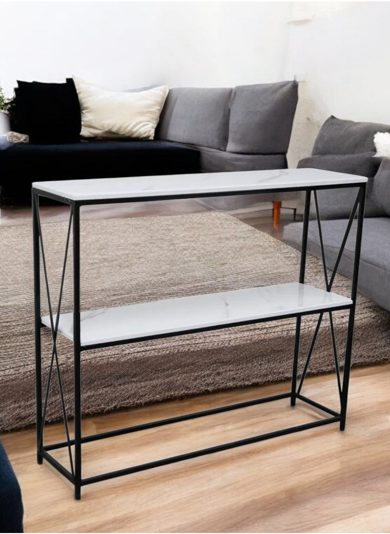 fan baytk - Elegant and modern entrance table, dimensions: length 110 cm, height 100 cm, width 30 cm, ideal for the living room, office, combining elegance and modernity with an easy-to-clean marble-like wooden surface. The materials used enhance its strength to withstand daily use. - Image 1