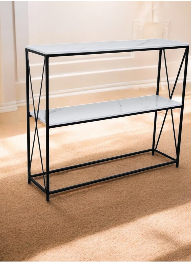 fan baytk - Elegant and modern entrance table, dimensions: length 110 cm, height 100 cm, width 30 cm, ideal for the living room, office, combining elegance and modernity with an easy-to-clean marble-like wooden surface. The materials used enhance its strength to withstand daily use. - Image 1