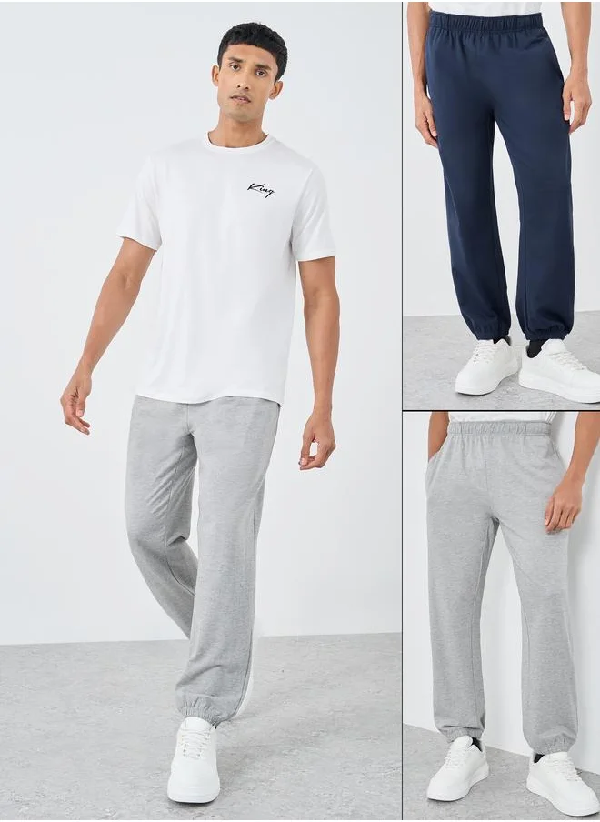 ستايلي Styli Pack of 2 - Solid Terry Relaxed Fit Elasticated Cuff Joggers