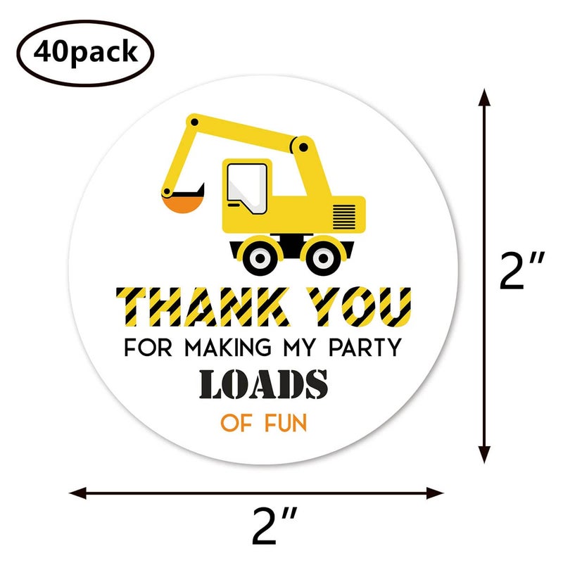 MAGJUCHE Construction Truck Thank You Stickers, 2 Inch Birthday Baby Shower Party Favor Labels 40-Pack - Image 4