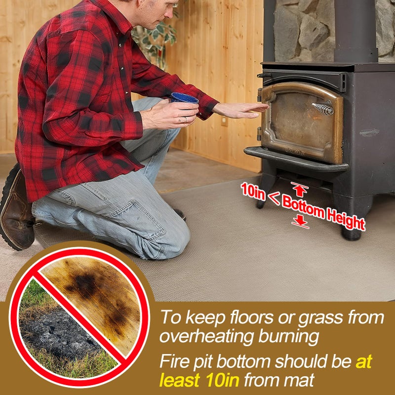 PAMASE Fire Pit Mat - 37.8x39.4in Fireproof Blanket for Under Fire Pit, Compatible with Solo Stove, Heat Resistant Rug for Outside Indoor Wooden Deck Grass Lawn Protection - Brown - Image 3