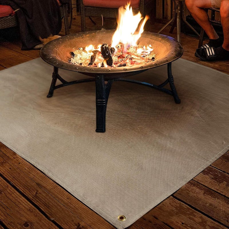 PAMASE Fire Pit Mat - 37.8x39.4in Fireproof Blanket for Under Fire Pit, Compatible with Solo Stove, Heat Resistant Rug for Outside Indoor Wooden Deck Grass Lawn Protection - Brown - Image 4