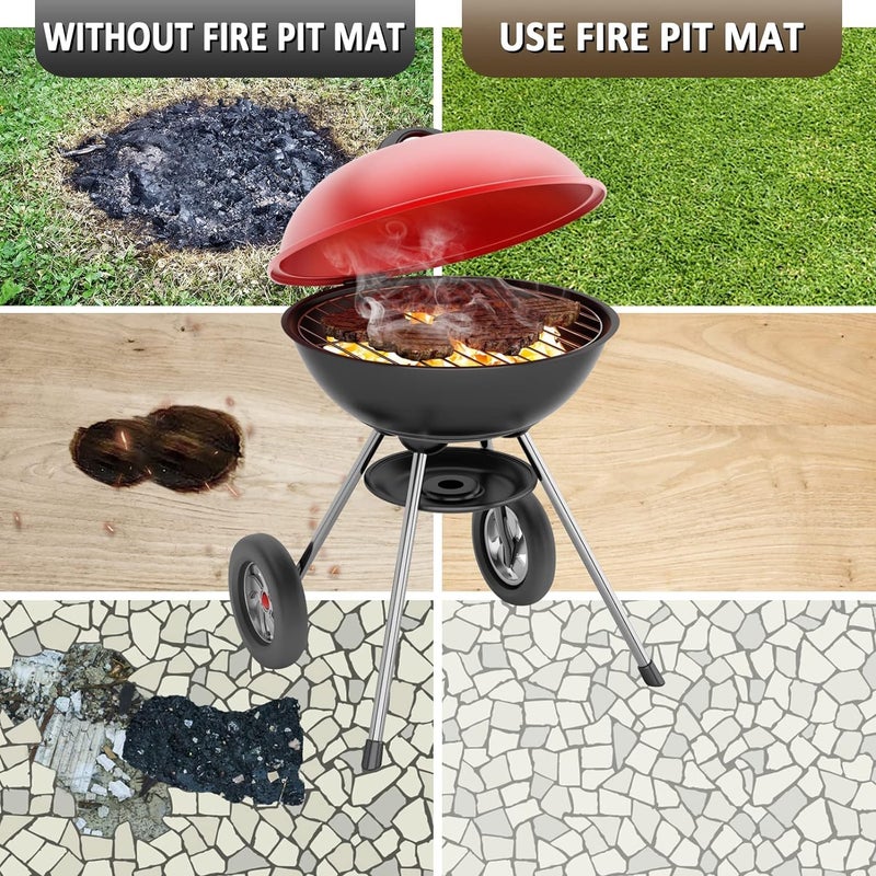 PAMASE Fire Pit Mat - 37.8x39.4in Fireproof Blanket for Under Fire Pit, Compatible with Solo Stove, Heat Resistant Rug for Outside Indoor Wooden Deck Grass Lawn Protection - Brown - Image 2