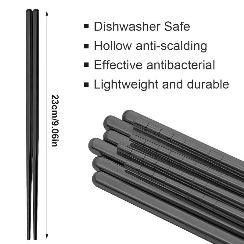 MUYOS Stainless Steel Chopsticks Reusable Multicolor Lightweight 304 Metal Chopsticks Dishwasher Safe - 5 Pairs (Black) - Image 4