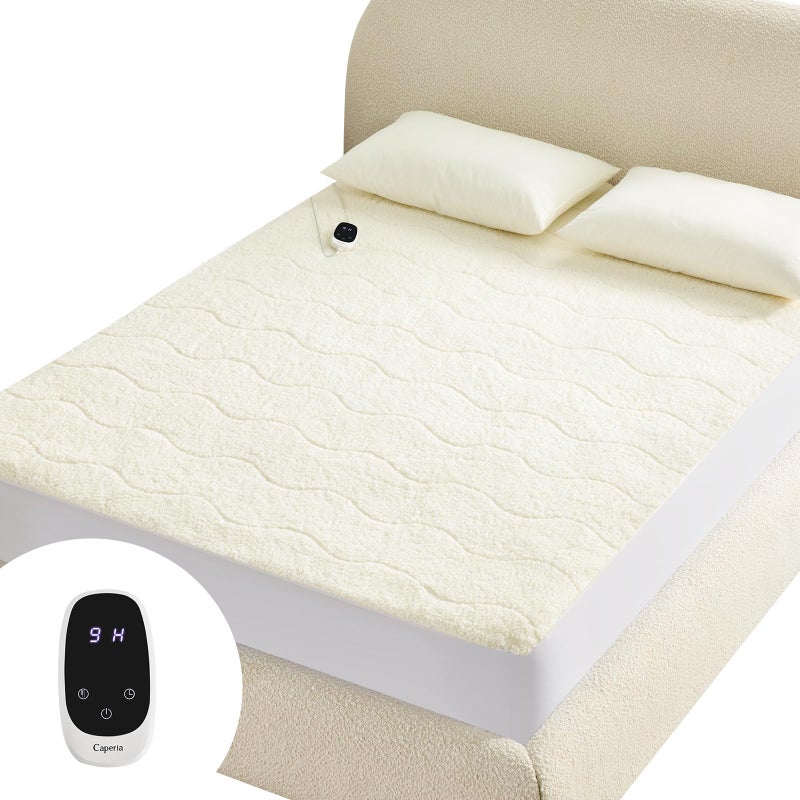 Caperia Heated Mattress Pad Twin, Electric Mattress Pad with 9 Heat Settings, Memory Function, Fast Heating, 1-12 Hours Auto Off, Deep Pocket, Machine Washable, 39"x 75", White - Image 1
