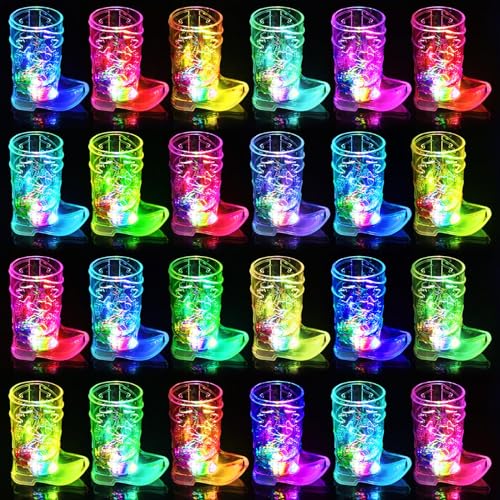 Esdabem Cowboy Boot Shot Glass Set of Light Up Plastic Shot Glasses 1.5 oz Flashing Shot Cups Western Party Decorations Party Favors Adults Shot Cups for Bachelorette Party Wild West Birthday Party - Image 1