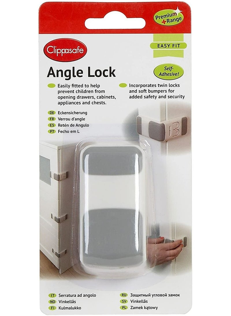 Clippasafe Child Safety Angle Lock For Drawers,Cabinets,Appliances- White/Grey  - Image 1
