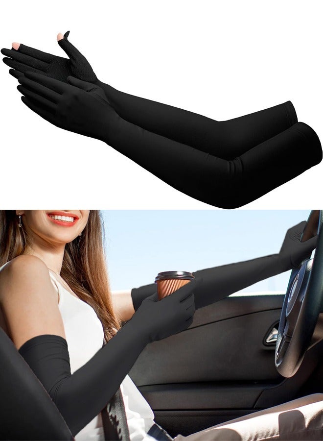 VUCATIN Long Sun Gloves Women's Sunblock Driving Gloves Non Slip Full Finger Arm Sun Protective for Outdoor Sports  - Image 1