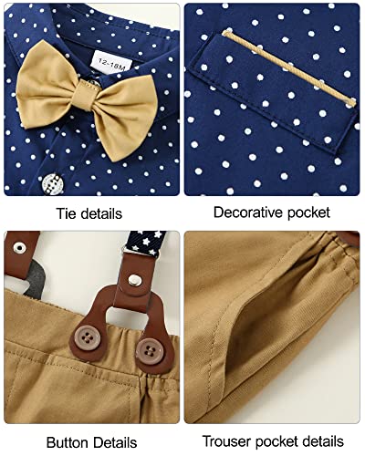 ZOEREA Toddler Baby Boy Suit Clothes Gentleman Wedding Outfits Long Sleeve Dress Shirt Suspender Pants Bowtie Blue 34T - Image 3