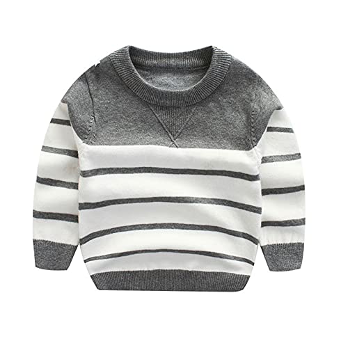 Peecabe Peecabe Toddler Baby Cable Knit Sweater for Boys Long Sleeve Crewneck Striped Cotton Pullover Sweatshirt Fall Winter 15T 1T Gray