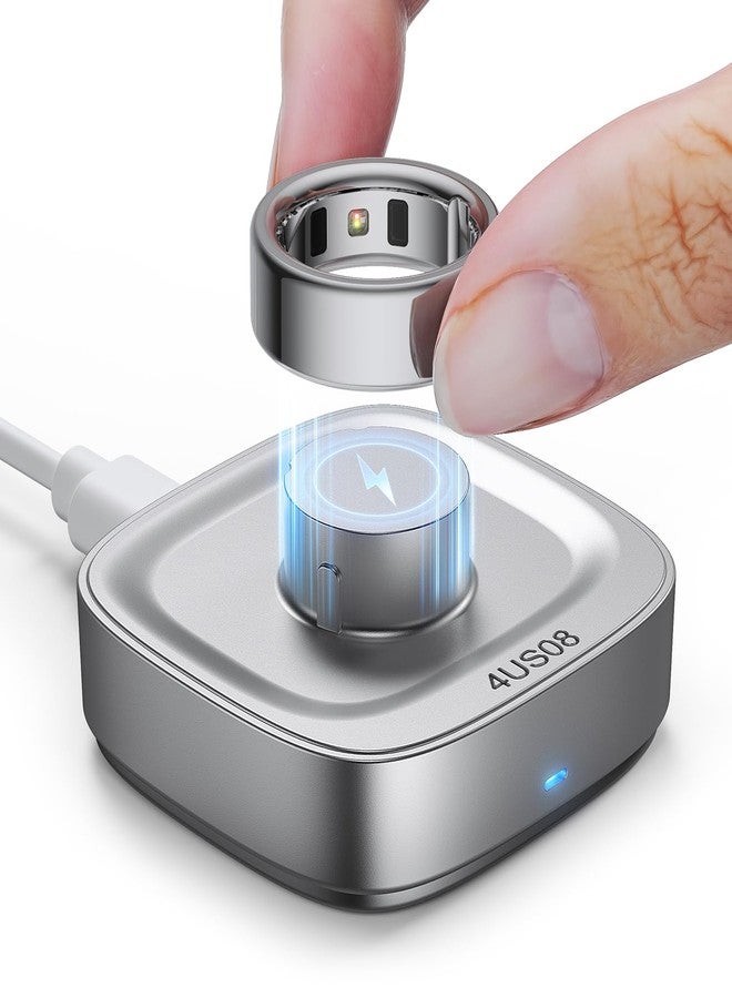 Vokelater Ring Chager Compatible with Ou-ra Ring4, Fast Charge for Ou-ra Ring Gen 4 of Size 8, Charging Dock with USB-C Cable (Glossy Silver) - Image 1