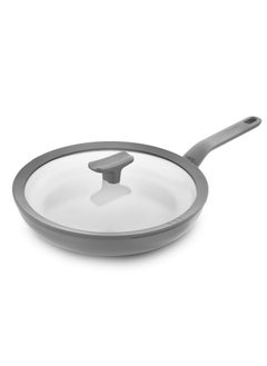 Berghoff Berghoff 24 cm Recycled Aluminum Non-Stick Cooking Fry Pan & Toughened Glass Lid | CeraGreen Ceramic Coating |PTFE, PFAS Free |Induction, Dishwasher Ready |Dark Grey |5 Yr Warranty  - Image 1