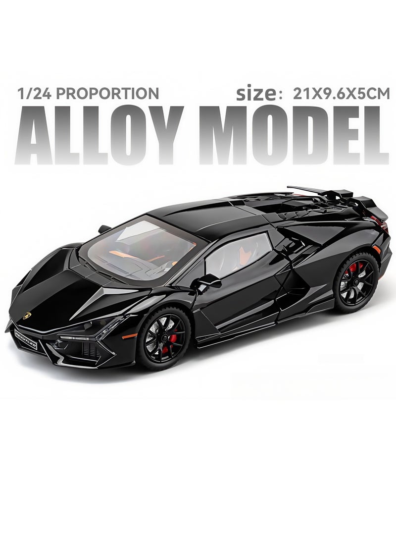 HEROCKX 1:24 Alloy Diecast Car Model for Lamborghini Revuelto Toy Car, Pull Back Vehicles Model Cars Toy for Kids 3 to 12 Years Old Gift Adult Collection Car Model with Light & Sound (black)  - Image 1