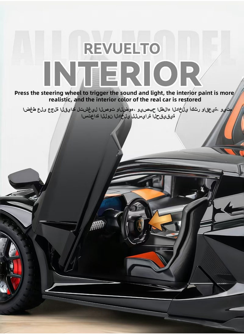 HEROCKX 1:24 Alloy Diecast Car Model for Lamborghini Revuelto Toy Car, Pull Back Vehicles Model Cars Toy for Kids 3 to 12 Years Old Gift Adult Collection Car Model with Light & Sound (black)  - Image 4