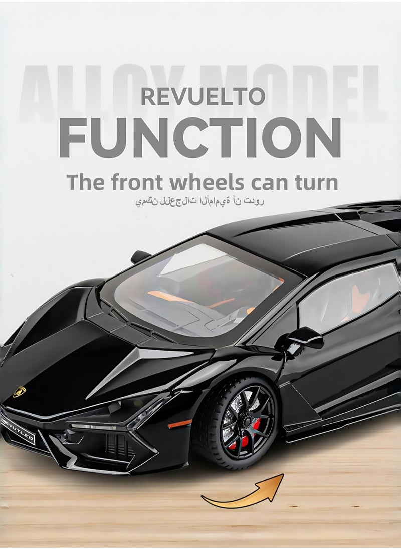 HEROCKX 1:24 Alloy Diecast Car Model for Lamborghini Revuelto Toy Car, Pull Back Vehicles Model Cars Toy for Kids 3 to 12 Years Old Gift Adult Collection Car Model with Light & Sound (black)  - Image 3