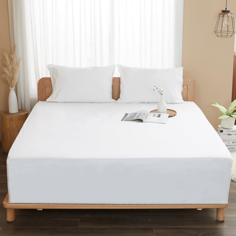 Sunflower King Fitted Sheet, 1-Piece Extra Deep Pocket Fitted Bottom Sheet 19", 100% Cotton Sateen Soft Breathable, White - Image 5