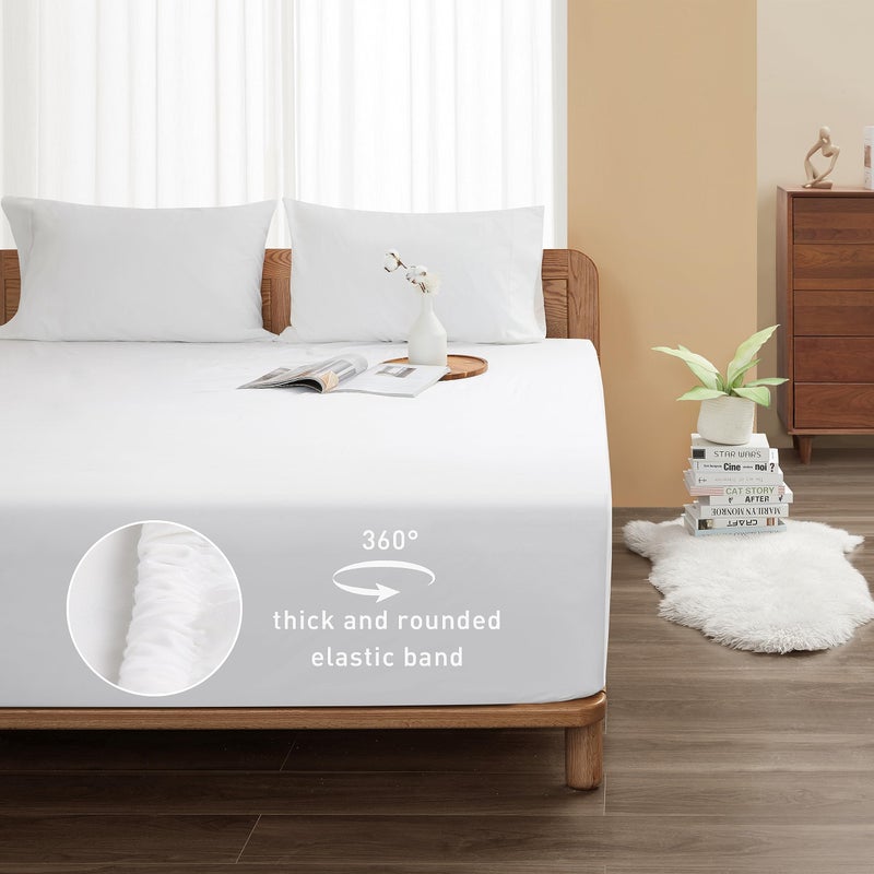 Sunflower King Fitted Sheet, 1-Piece Extra Deep Pocket Fitted Bottom Sheet 19", 100% Cotton Sateen Soft Breathable, White - Image 2