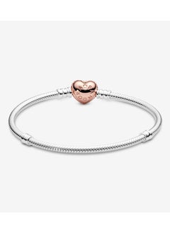 PANDORA Jewelry Moments Pave Heart Clasp Snake Chain Cubic Zirconia Bracelet in Rose  - Image 2