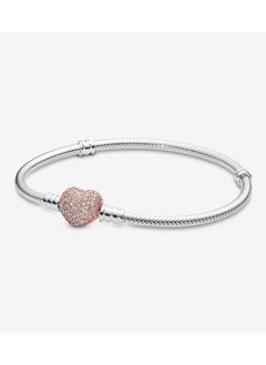 PANDORA Jewelry Moments Pave Heart Clasp Snake Chain Cubic Zirconia Bracelet in Rose  - Image 1