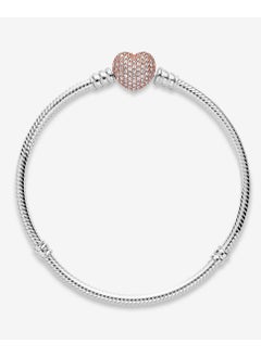 PANDORA Jewelry Moments Pave Heart Clasp Snake Chain Cubic Zirconia Bracelet in Rose  - Image 3