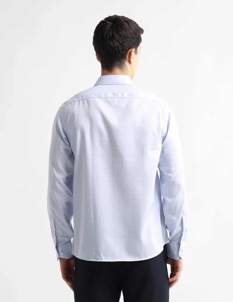 Arrow Light Blue Textured Graph Checked Auto Press Shirt for Men | Best Price UAE