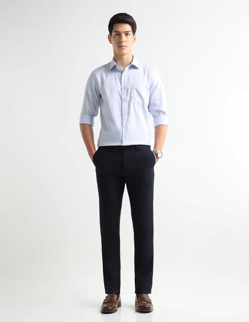 Arrow Light Blue Textured Graph Checked Auto Press Shirt for Men | Best Price UAE