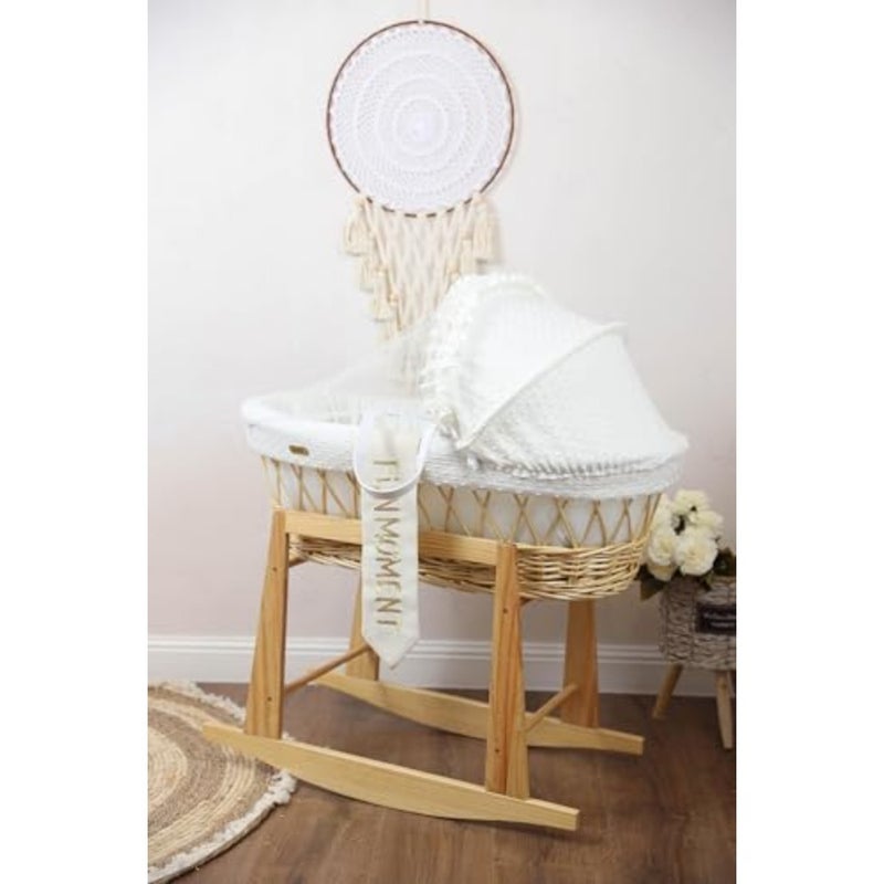 Moses Basket Sugar Baby Bed with Side Wooden Rocking Stand - Image 2
