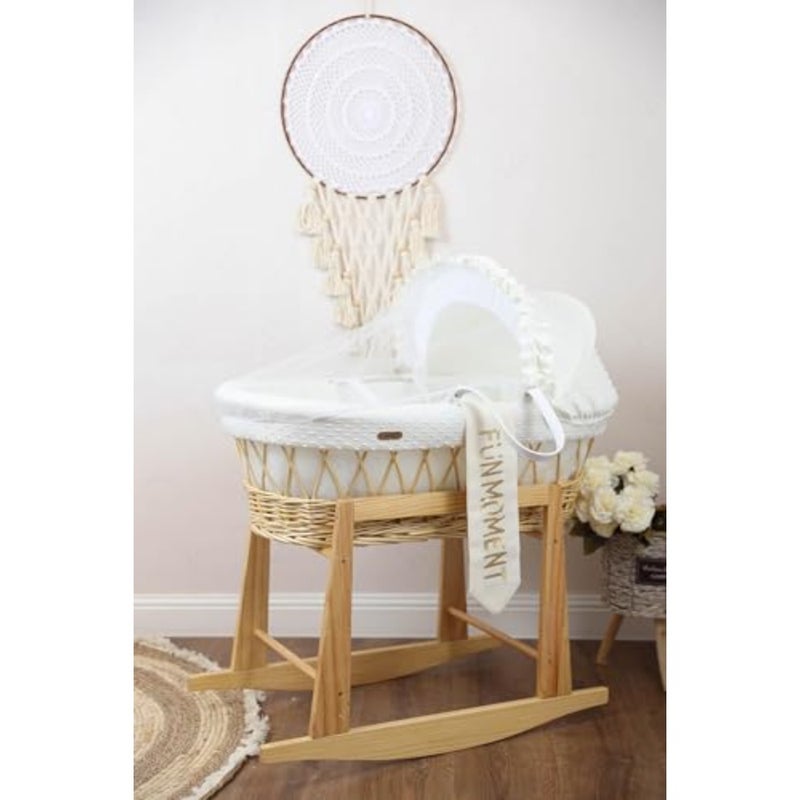 Moses Basket Sugar Baby Bed with Side Wooden Rocking Stand - Image 1