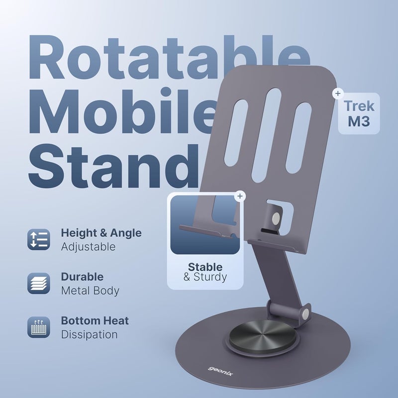 GEONIX Trek M3 360° Rotatable & Foldable Mobile Phone Stand – Metallic, Adjustable Height & Angle, Universal Holder for Smartphones & Tablets (Purple) - Image 5