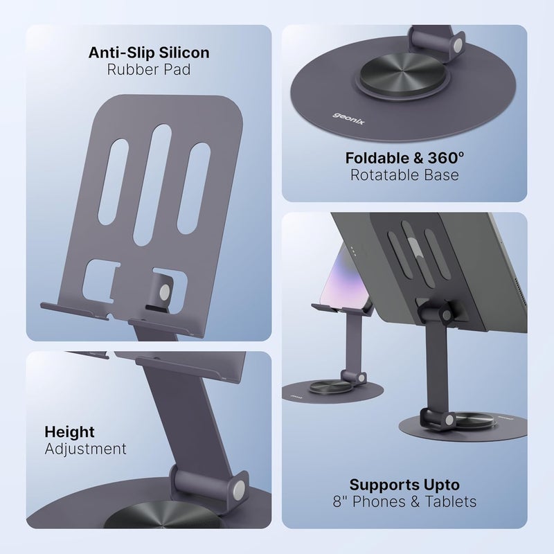 GEONIX Trek M3 360° Rotatable & Foldable Mobile Phone Stand – Metallic, Adjustable Height & Angle, Universal Holder for Smartphones & Tablets (Purple) - Image 4