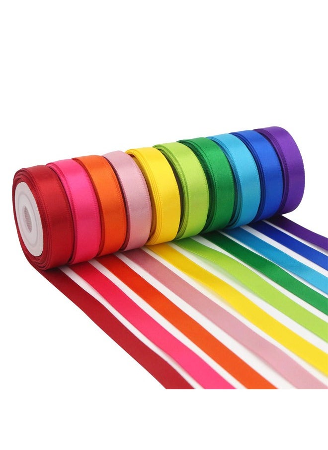 Zeemey 10pcs Rainbow Satin Ribbon, 3/8" x 25 Yards Each - Perfect for Gift Wrapping, Birthday & Wedding Decorations, Invitations & Crafts  - Image 1