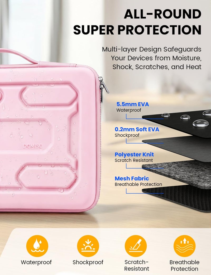 DOMISO Laptop Hard Case 14-14.4 inch Waterproof Shockproof Hard Shell Laptop Sleeve with Handle & Storage Pocket, Compatible with MacBook, HP, Dell,Pink - Image 2